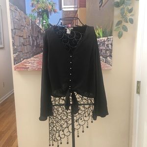 Sheer V Neck Blouse With Bell Sleeves Size Small.